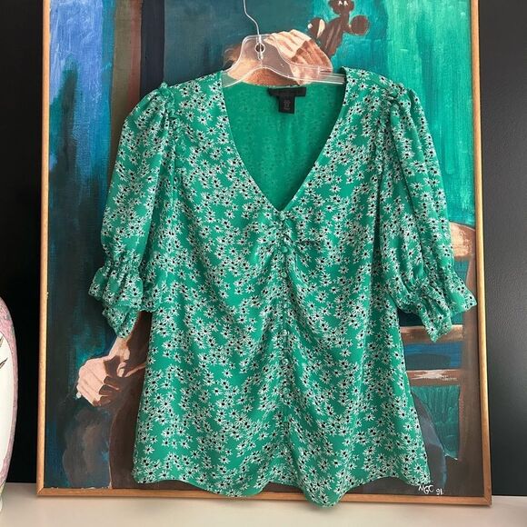 Maison Cinqcent Elegant Green Floral Women's Blouse M - Picture 1 of 13